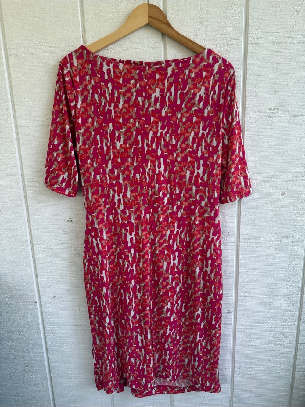 CHAUS Vibrant Pink & Orange Twist Front Short Sleeve Midi Dress Size XL - Picture 4 of 4